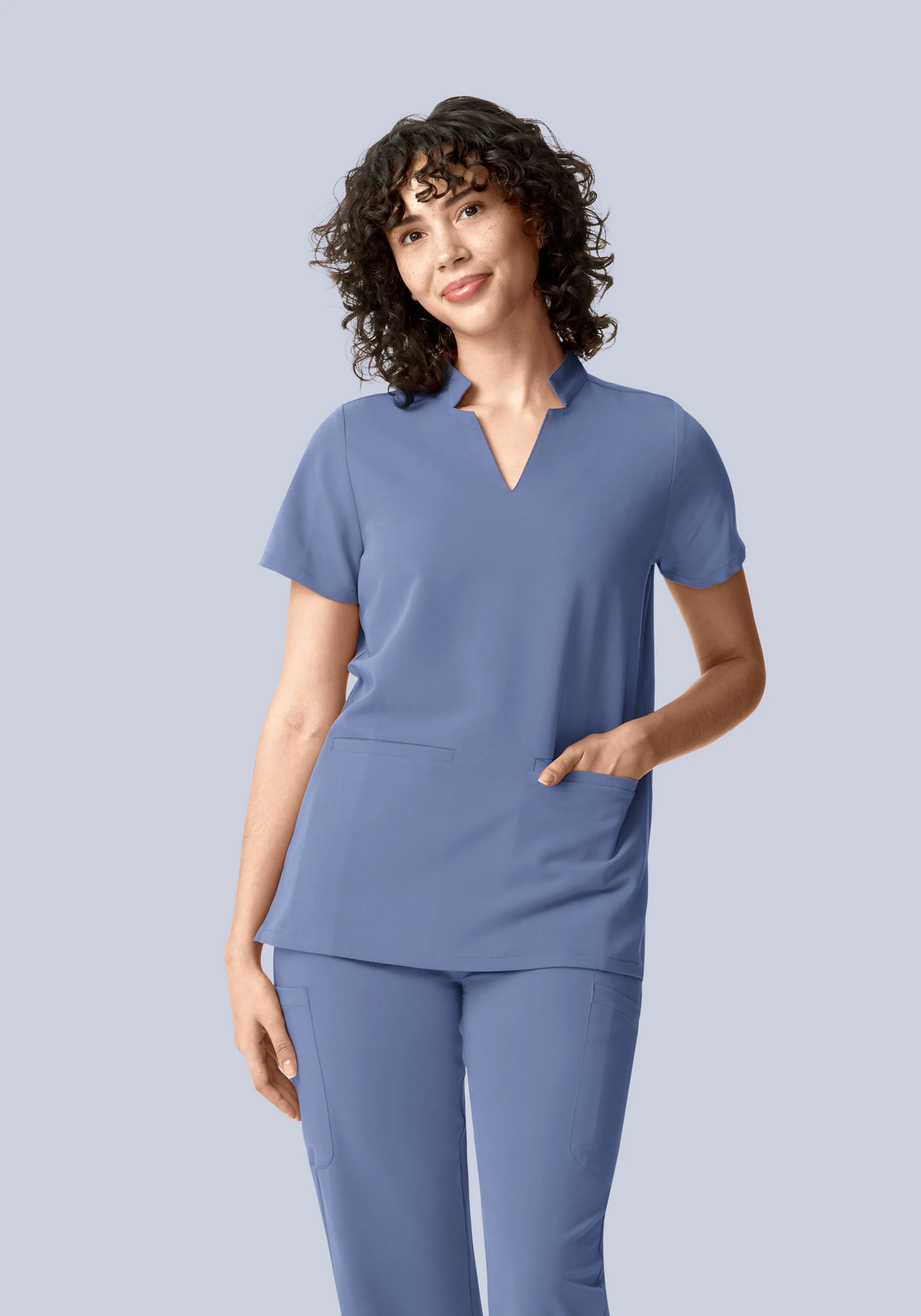 Stand Collar Notch Neck Top Periwinkle - Image 5