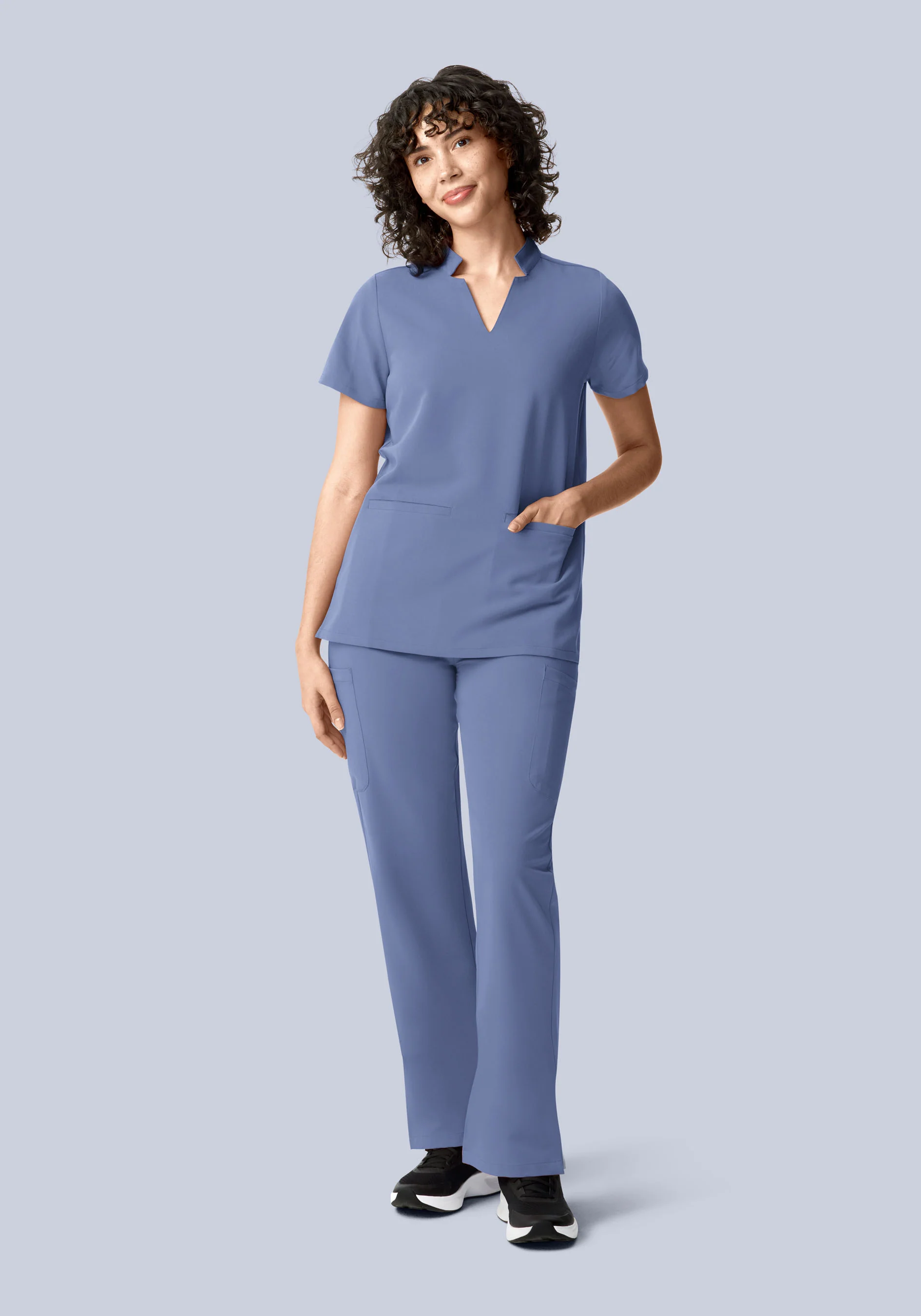 Stand Collar Notch Neck Top Periwinkle - Image 7