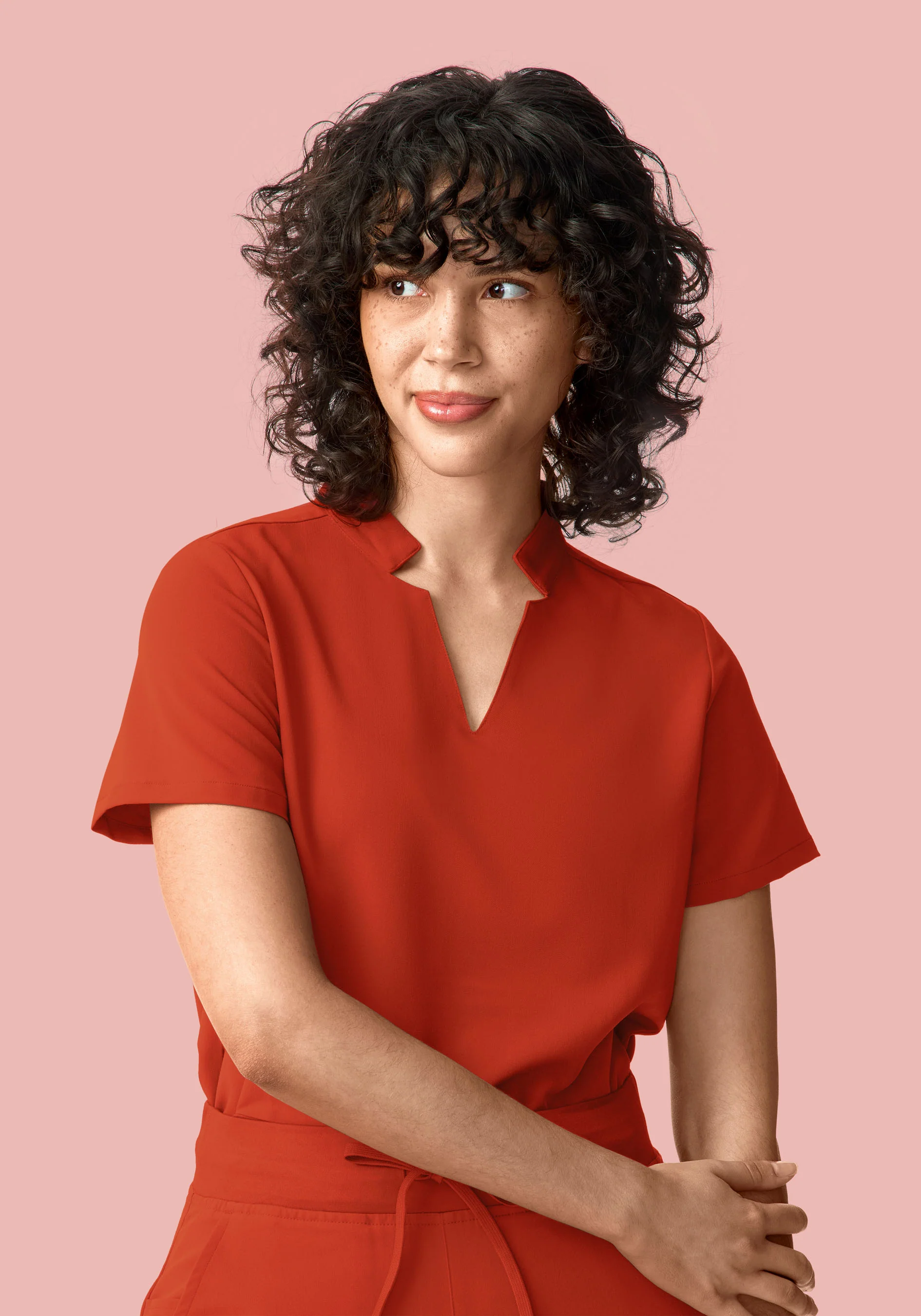 Stand Collar Notch Neck Top Rust - Image 3