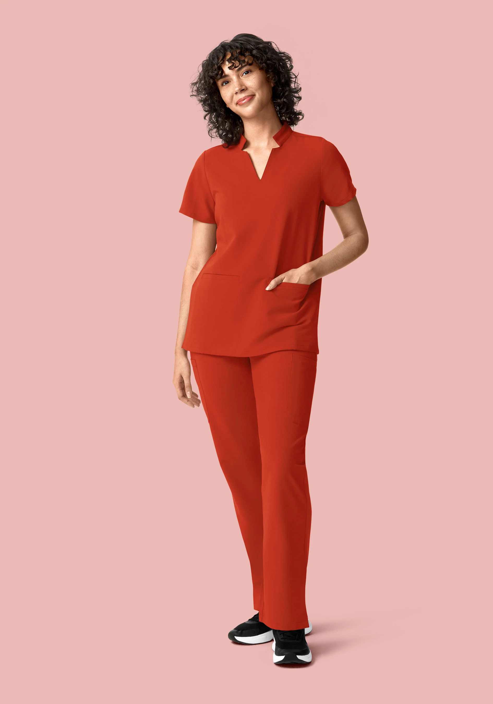 Stand Collar Notch Neck Top Rust - Image 4