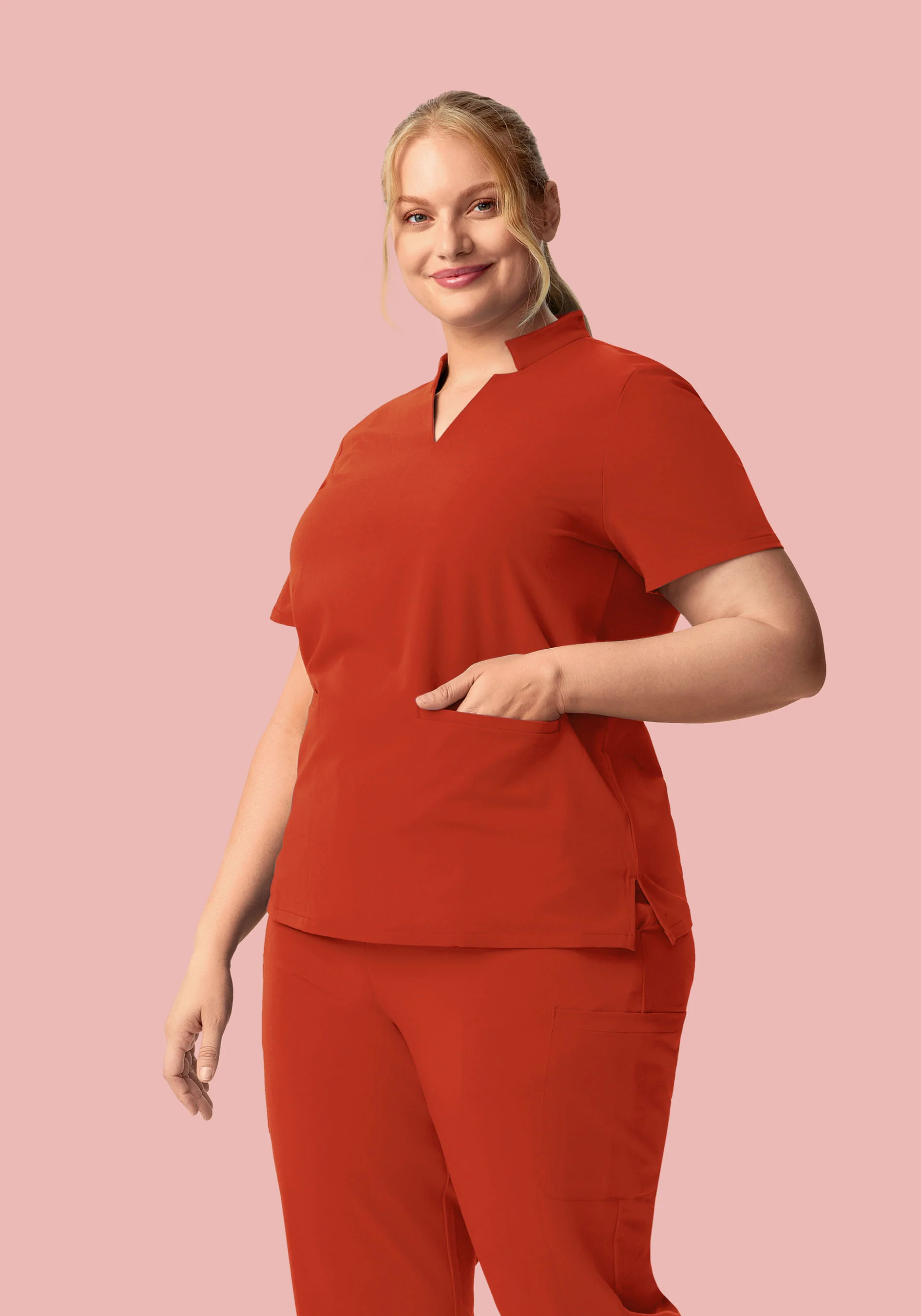 Stand Collar Notch Neck Top Rust - Image 5