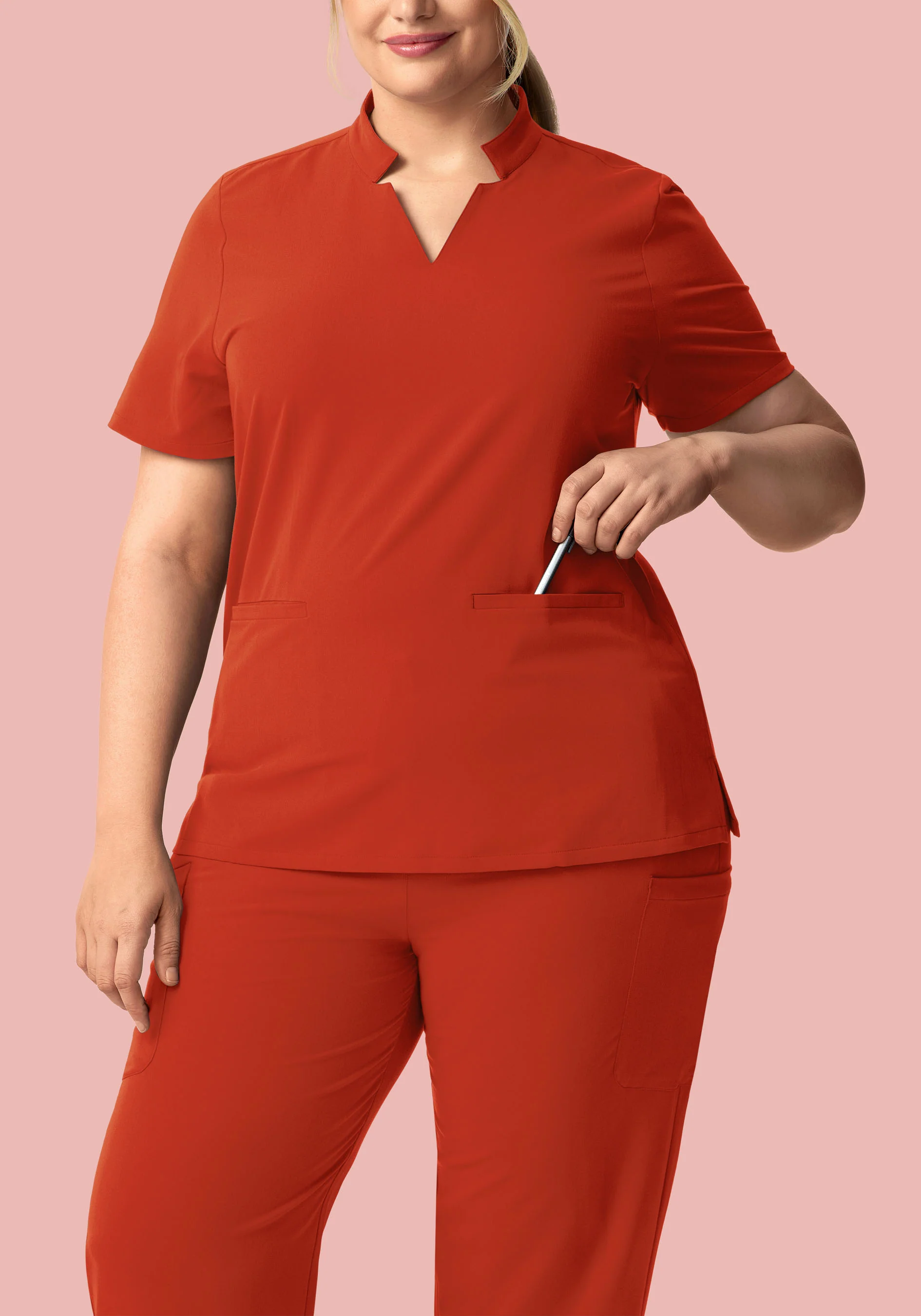 Stand Collar Notch Neck Top Rust - Image 6